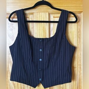 Navy Pinstripe Tailored Vest Top – Button Front – NWOT